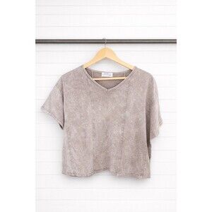Dusty Taupe Mineral Wash  Boxy Cropped V-Neck Oversized T shirt Small